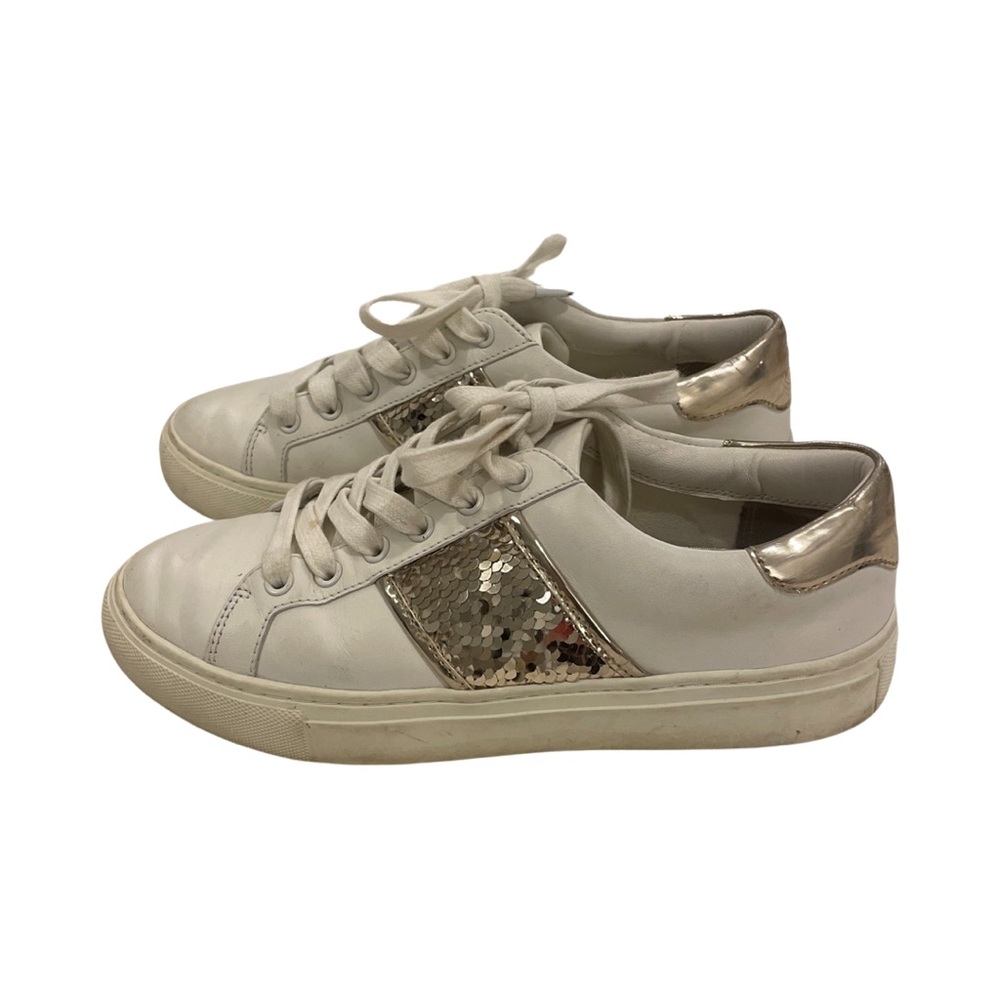 Tory Burch White Gold Sequin Carter Tennis Shoes Size 5.5 - Picture 1 of 4